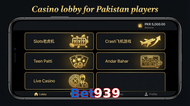 Lobby view of Bet939 for Pakistan users